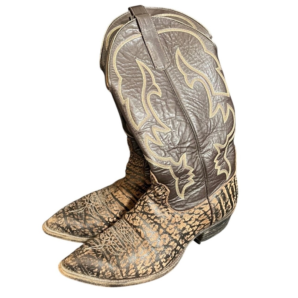 Anderson Bean Cowboy Boots Mens 8D Brown Elephant Print Exotic Leather 4800